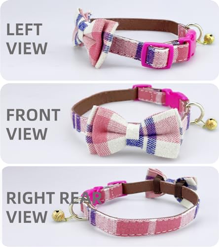 Image of Plaid Dog Collar with Bow, 2 Pack /Set Adjustable Cute Dog Bow Tie Collars with Bell, Best Pet Gift for Small Medium Large Boy Male Dogs