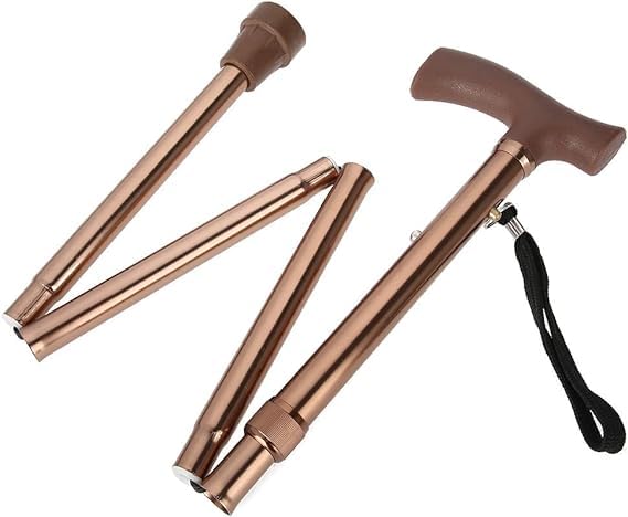 BEATSCFolding Cane - Foldable Walking Cane for Men, Women - Lightweight, Adjustable Hand Walking Stick with Sleek T Handles (Brown)