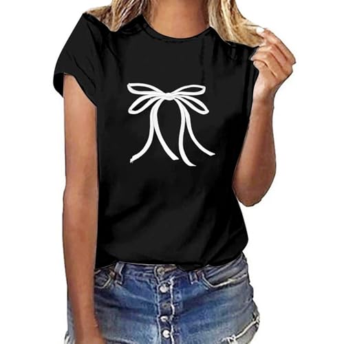 Mujer Moda Verano Casual Lindo Estampado Copa de Vino Color Top Manga Corta Camiseta Mujer Top Manga Larga Elegante, Negro , 3XL