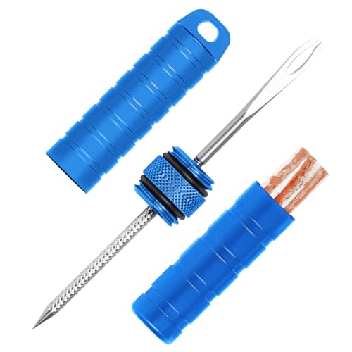 BWSHLF Tubeless Bike Tire Repair Kit for Mountain Bikes & Road Bicycles, Tubeless Tire Plug Kit with Storage Canister, Reamer, Insertion Fork, 10 Bacon Strips, Fix a Puncture or Flat, No Glue Needed