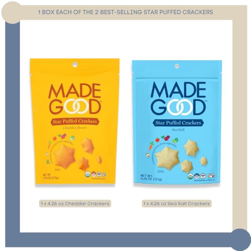 Empire Mercante Made Good Star Puffed Crackers Variety Pack Of 2 (Sea Salt & Cheddar) Gluten Free Snacks, Vegan, Non Gmo, Nut Free, Dairy Free, Soy Free, Organic Ingredients thumb #1