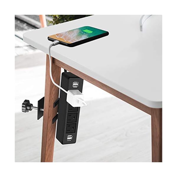 ANNQUAN Desktop Clamp Power Strip with 4 USB Ports,Desk Mount Power
