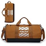 TUGUAN Bolsa Deporte Gimnasio para Hombre y Mujeres 40L Bolsas de Viaje con Zapatos y Compartimentos Húmedos Deportivo Natación Viajes Duffle Bag, Marrón