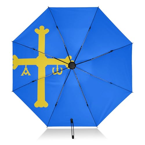 Sombrilla con bandera de Asturias para sol, SPF 50, paraguas plegable de viaje, compacto, negro, ligero, para lluvia y sol