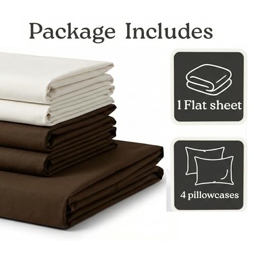 Image of Blue Strip Polycotton Bedsheet, Double 90x100 (Coffee & White) | Hotel Quality | Soft, Breathable & Colourfast | Wrinkle Resistant | Machine Washable | Pillow Covers Included