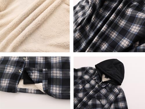 Image of Gary Com Heavy Thick Flannel Plaid Jacket Sherpa Fleece Lined Hoodies for Men Zip Up Winter Warm Coat Zipper Sweatshirt