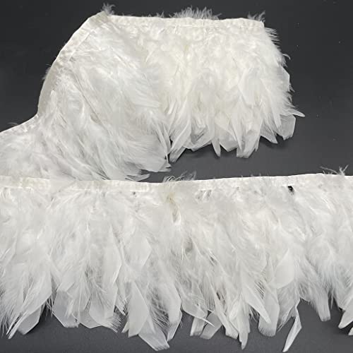 Shekyeon Turkey Feathers Fringe Trim for Party Clothing DIY Sewing Crafts Decoration Pack of 2 Yards (White)