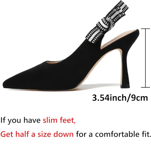 Image of RIBONGZ Sexy Slingback Pumps Elegant Dressy Heels for Women Closed Toe Pointy High Heels Wedding Bride Prom Party Evening Shoes