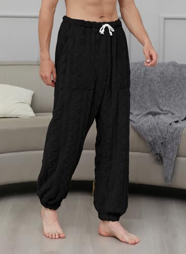 Cromoncent Mens Fleece Pajamas Fuzzy PJ Pants with Pockets Sleepwear2