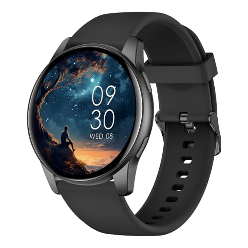 AcclaFit Smartwatch Damen Herren, 1.38 Zoll HD-Display Smart Watch mit Bluetooth Anrufe, Fitness Tracker mit Herzfrequenz SpO2 Schlafmonitor Schrittzähler, IP68 Wasserdicht Fitnessuhr für iOS Schwarz