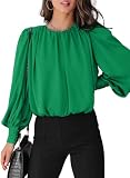 Dokotoo Womens Juniors Spring Fall Tops and Blouses for Women 2026 Summer Trendy T-Shirts Padded Shoulder Long Sleeve Tunic Tops Loose Work Business Dressy Tee Shirts Green Medium