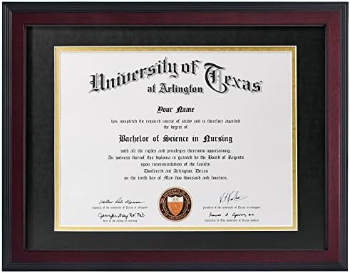 GMFrames 8.5x11 Solid Wood Diploma Frame,Fits 8.5x11 Certificate with Mat or 11x14 Document Without Mat,UV Protection Acrylic,Matte Mahogany Finish,Black Tapering Stepped Edge