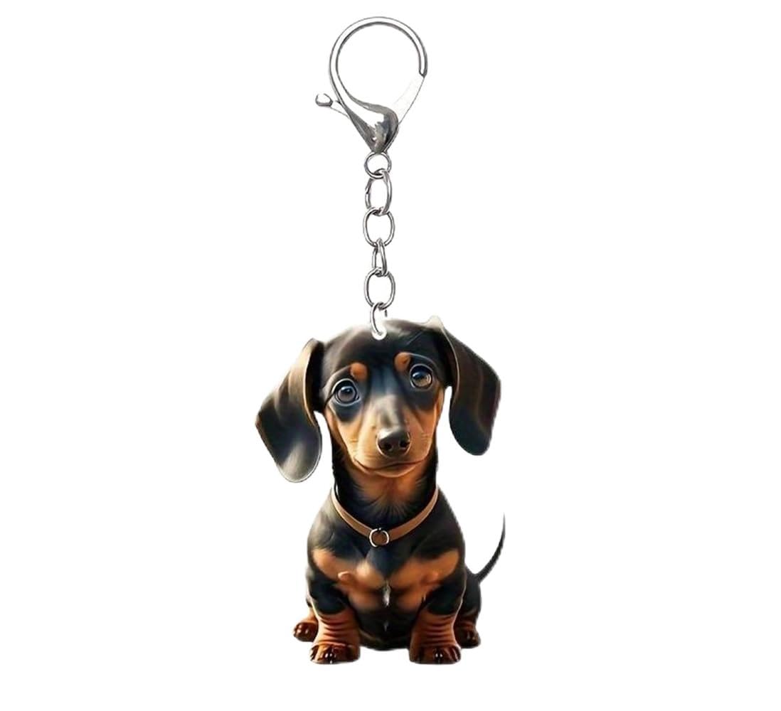 CMJ™ Flat Acrylic Dachshund Keyring Gift for Dog Lovers Sausage Dog Keychain