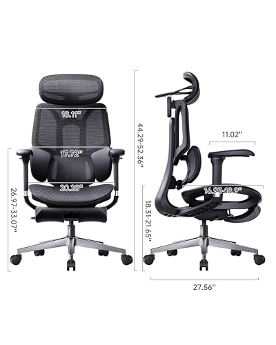 Image of Hbada E3 Air 2026 Ergonomic Office Chair, 3-Zone Lumbar Support, Comfy Home Office Chair with Auto Recline, 4D Headrest & Armrests, 140 Tilt for Work & Relax with Footrest, Black with Footrest