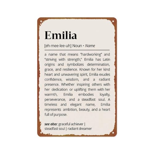 Emilia Name Meaning Posters Aluminum Metal Sign 8x12 Inch For Living Room Bedroom Bathroom Decoration