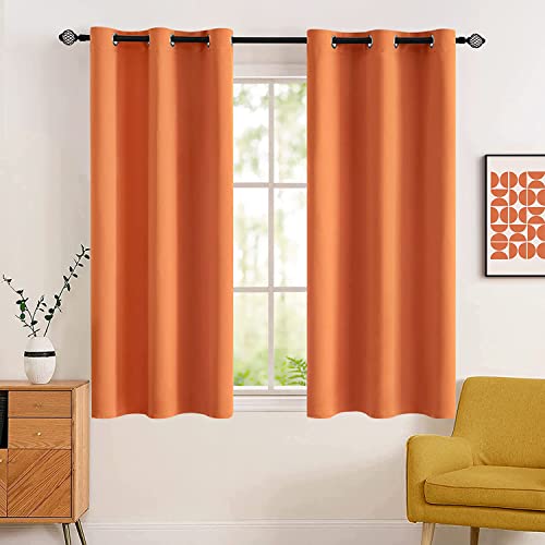 MIULEE Blackout Curtains Room Darkening Thermal Insulated Fall Drapes Solid Window Treatment Set Grommet Top Light Blocking Curtain for Living Room/Bedroom 2 Panels 42 x 63 inch, Orange