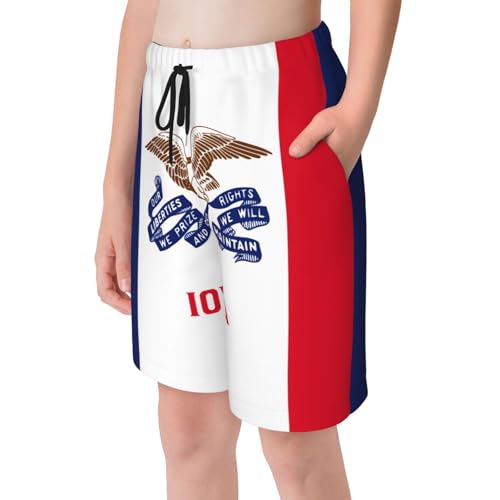 Iowa State Flag Youth Beach Pants, Soft and Breathable, with Drawstring Waist, Suitable for Sports and Leisure.4