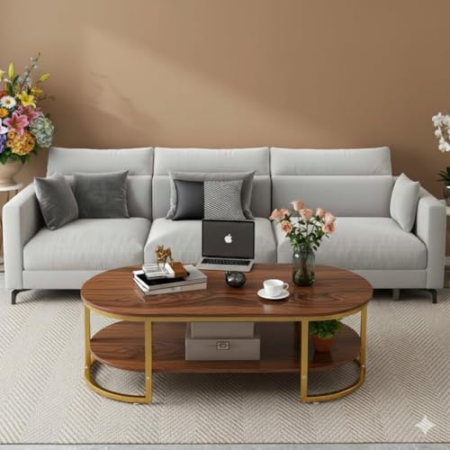 Image of Modern Large Coffee Table Center Table, Beautiful Sofa Table Simple Design - 2 Tier Nesting Coffee Table Living Room Table for Home,& Office (Golden Brown)