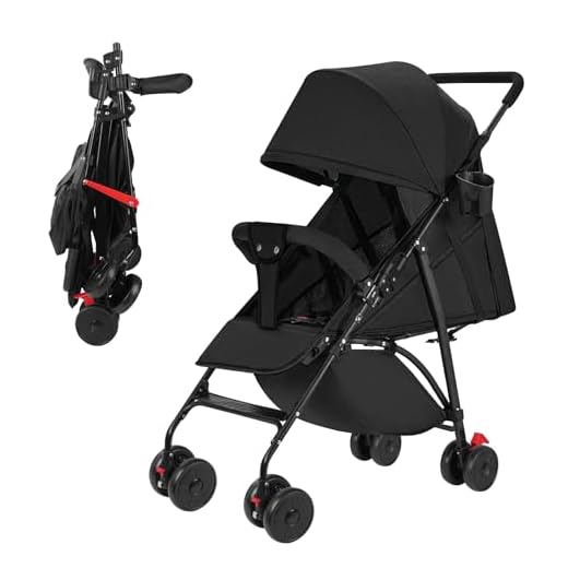 Passeggino per bambini passeggino per bambini con funzione reclinabile, poggiapiedi, reti traspiranti e tendine, schienale con cuscino rigido, ruota posteriore con freno a pedale (Nero)