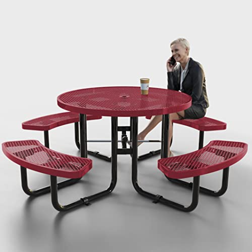 Outtans Round Outdoor Picnic Table 46-Inch - Picnic Tables For Outdoors With Umbrella Hole, Portable Picnic Table, Adjustable Seats, 2 Extra Legs, Red Metal Picnic Table #TOP3