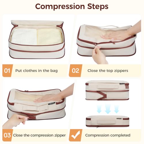 Image of BAGAIL Durable Compression Packing Cubes for Travel, 6 Set-Cream