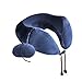 GOMUM Travel Neck Pillow - Super Cozy and Easy to Carry Memory Foam Pillow with Removable and Machine-Washable Velour Cover for Airplane Traveling and Sleeping - Adult Size, Navy Blue