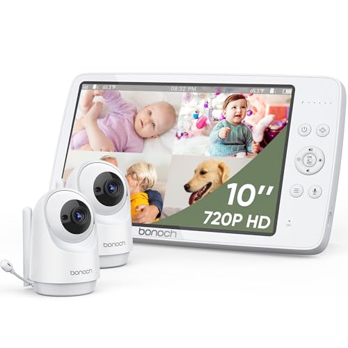 Image of bonoch MegaView Baby Monitor, 10" Video Monitor with 2 Cameras, 10000mAh Battery, Quad Split Screen Baby Monitor with Camera and Audio, VOX Mode, Auto Night Vision, Remote PTZ, Hack Proof