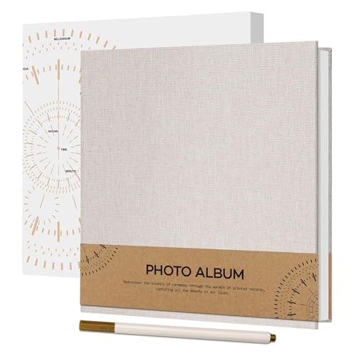 Vienrose Album Photo Adhesif en Lin, 40 Pages, 17x18 cm, Blanc