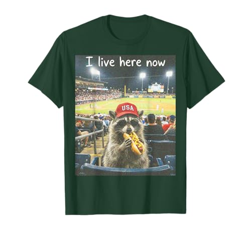 Funny Raccoon Ballfield Baseball Field I Live Here Now Vint T-Shirt