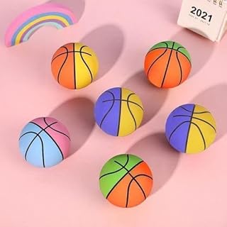 Mini Basketball Stress Balls, 6 cm Bouncy Rubber Squeeze Toys, Pack of 6, Multi-Colour