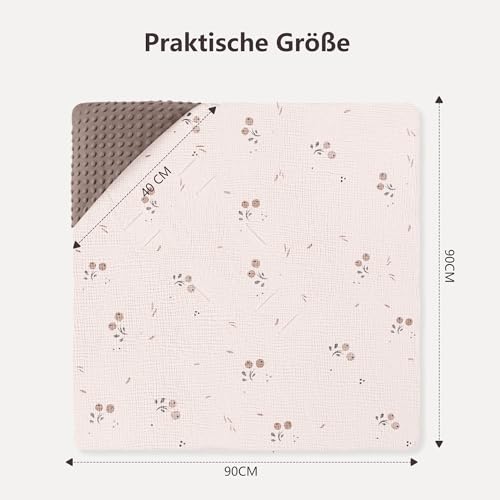 Susurration Einschlagdecke Babyschale Baby Decke 90x90 cm Kinderwagen und Kindersitze universal Baby Babydecke für Neugeborenen und Kleinkinder Einschlagsdecken Punkt Gurt(Orangenblüte)