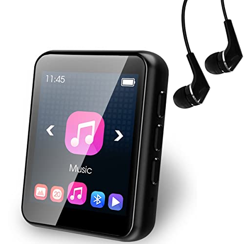Satohom Lecteur MP3 Bluetooth 32 Go portable HiFi Lecteur de musique avec radio FM Running 1,8 écran couleur tactile complet MP3 Player E-Book Enregistrement vocal support carte TF Cover