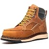 MWORK 6″ Moc Toe Work Boots For Men Wedge Sole Leather Waterproof ASTM F2413-18 Safety Metallic Toe EH Rated Arch Support Anti Fatigue
