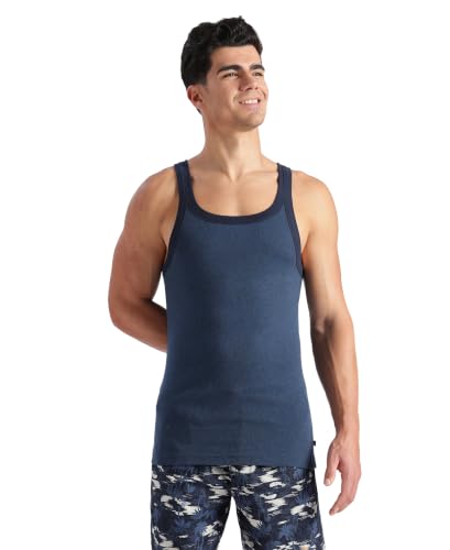 Image of Jockey US27 Men Super Combed Cotton Rib Square Neck Gym Vest Dark Denim Melange & Navy S