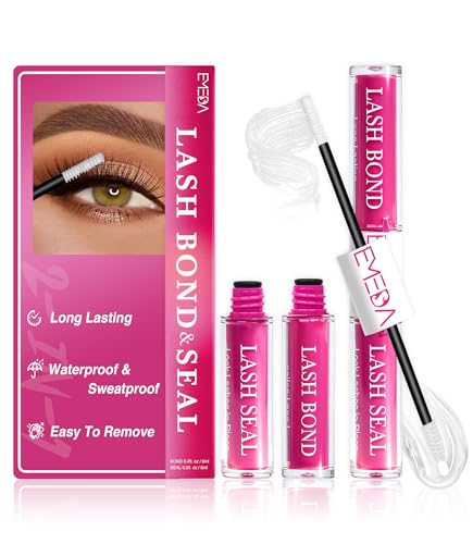 EMEDA Clear Lash Bond and Seal Lash Cluster Glue for Eyelash Clusters 72H Waterproof Cluster Glue No White Residue Bond and Seal for DIY Individual & Clusters Lashes Extensions (6ml+6ml)