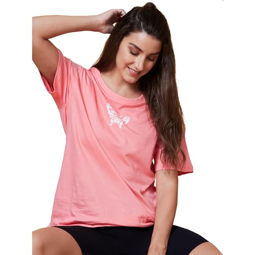 Image of Globus Women Pink Boxy Fit Typography Cotton T-Shirt-3639407001