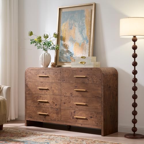 Image of Curved Drawer Dresser for Bedroom with 8 Drawers, 54'' Wide Chest of Drawer