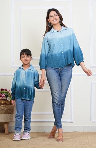 Image of Maaesa Women & Girls Mother Daughter Matching Shirt Combo || Rayon Tie-Dyed Shirt || Full Sleeve || Casual Wear || Family Twinning Outfit