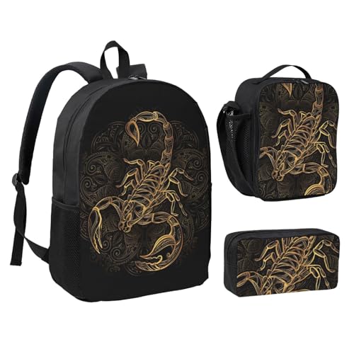 Sac à dos imprimé scorpion doré 3 pièces idéal pour le collège et le lycée - 2