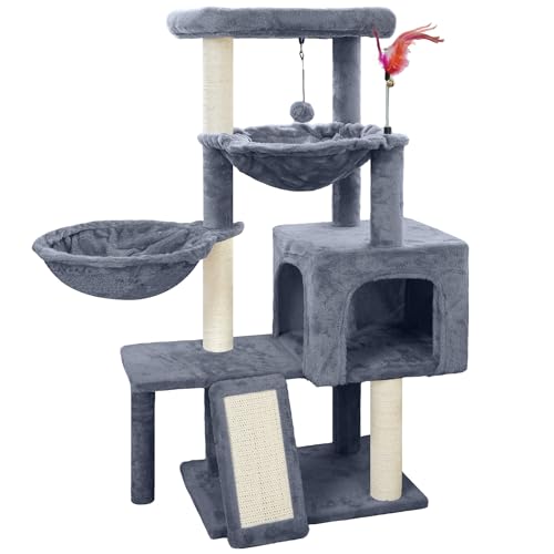Cat Tree with Cat Condo and Two Hammocks, Cat Tree with Scratchin...