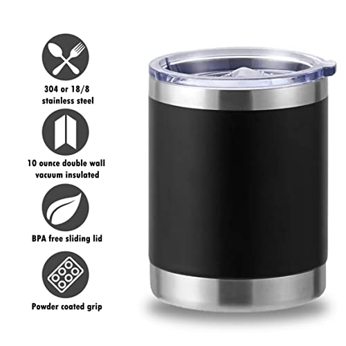 10 Oz Black Whiskey Glasses Lowball Tumbler Stainless Steel Cocktail Glasses Insulated Coffee Tumbler Whiskey Gifts For Men Bourbon Glass Groomsmen Gifts Travel Cup Bridesmaid Gifts (Black, 1) #TOP5
