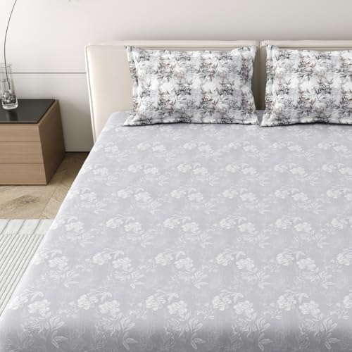 Image of Mafatlal 186 Tc Grandiose Pure Cotton Bedsheet for King Size Bed | 274 X 274 Cm | Heat-Relief Summer Bedding Fabric for Relaxing Sleep | 2 Pillow Covers | Formal Grey