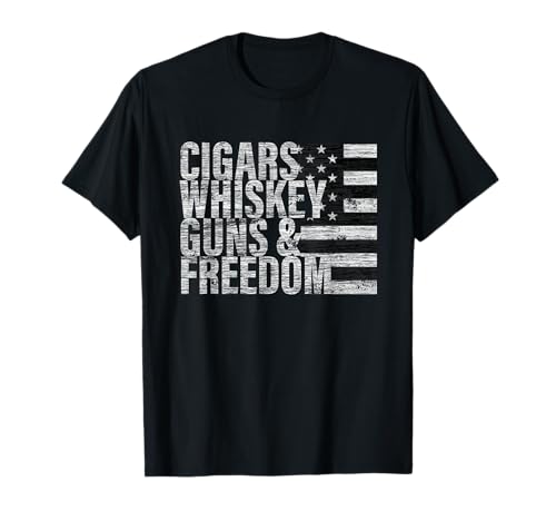 Cigars Whiskey Guns & Freedom T-shirt Flag Tee T-Shirt