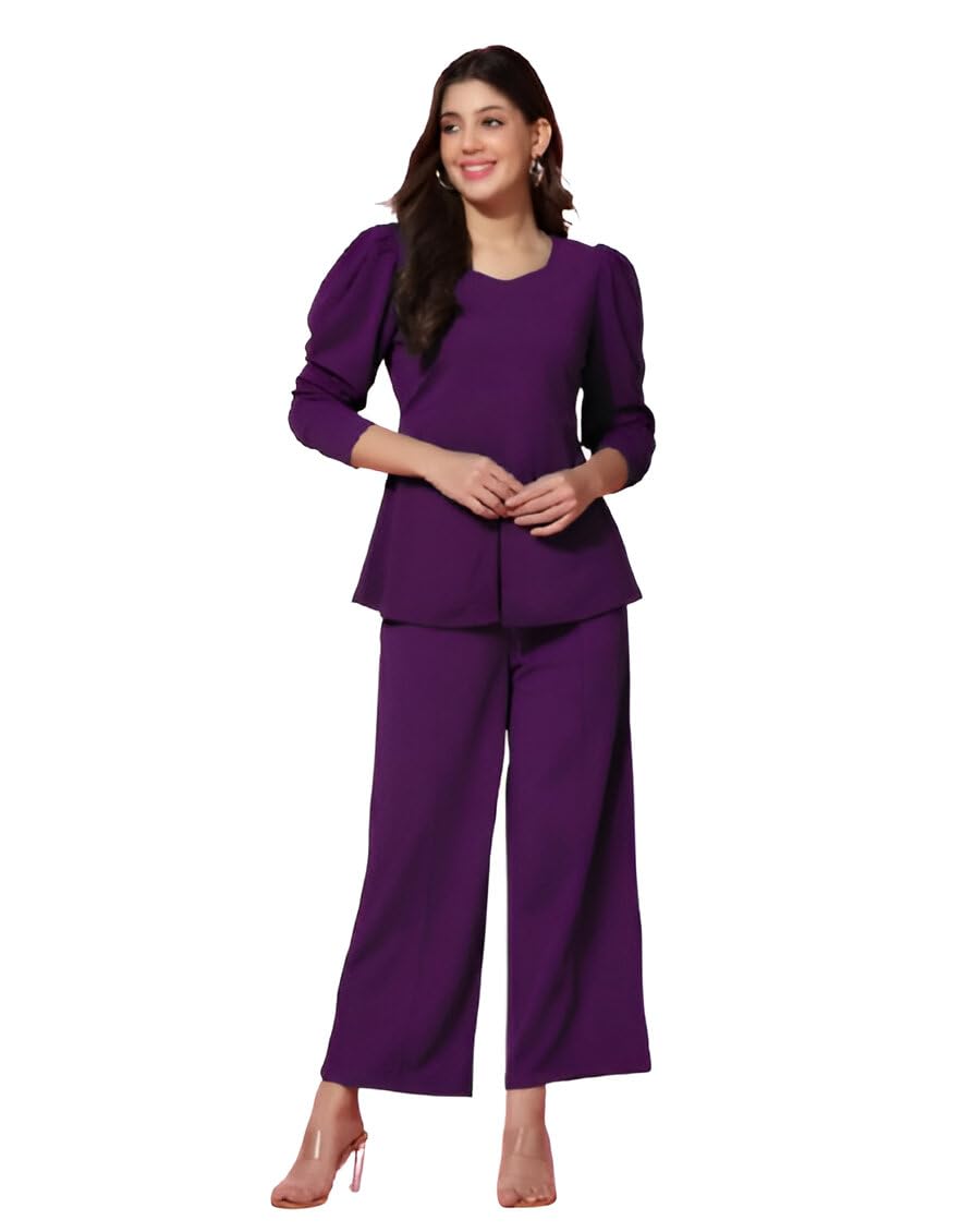 Women's Solid Lycra Blend Sweetheart Neck Full Sleeve Fancy Dress Self Design Co-Ord Set-picture-50