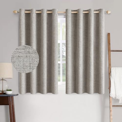 Image of MIULEE 100% Blackout Linen Textured Curtains for Bedroom Solid Thermal Insulated Warm Taupe Grommet Room Darkening Curtains & Drapes Luxury Decor for Living Room 52 x 45 Inch (2 Panels)