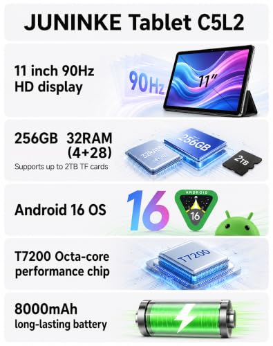 Image of 11 inch Android 16 Tablet, Blue Case and Keyboard | Tablet PC with Keyboard & Mouse, 32GB RAM 256GB ROM Octa Core, 8000mAh Battery