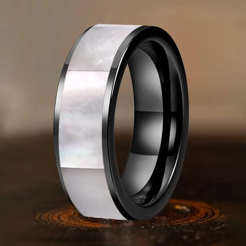8 mm White Mother of Pearl Shell Inlay Plane Polished Black Tungsten Ring for Men Women Engagement Wedding Band2