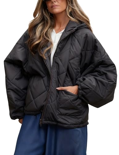 Omoone Womens Oversized Puffer Jacket Quilted Long Sleeve Zip Up