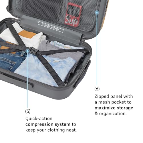 Image of Urban Jungle by Safari, Cabin Trolley Bag with Laptop Compartment, Hardside Polycarbonate Small (55 Cm) Suitcase with USB Charging Socket, 8 Silent Wheel Luggage for Both Men & Women (Yellow)