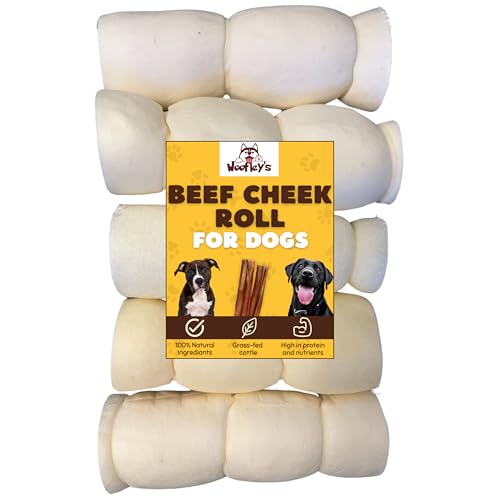 Image of Woofley's 5-6 inch Buffalo Beef Cheek Roll -(5 Count)- Beef Cheek Rolls for Dogs - Long Lasting Natural Dog Chews